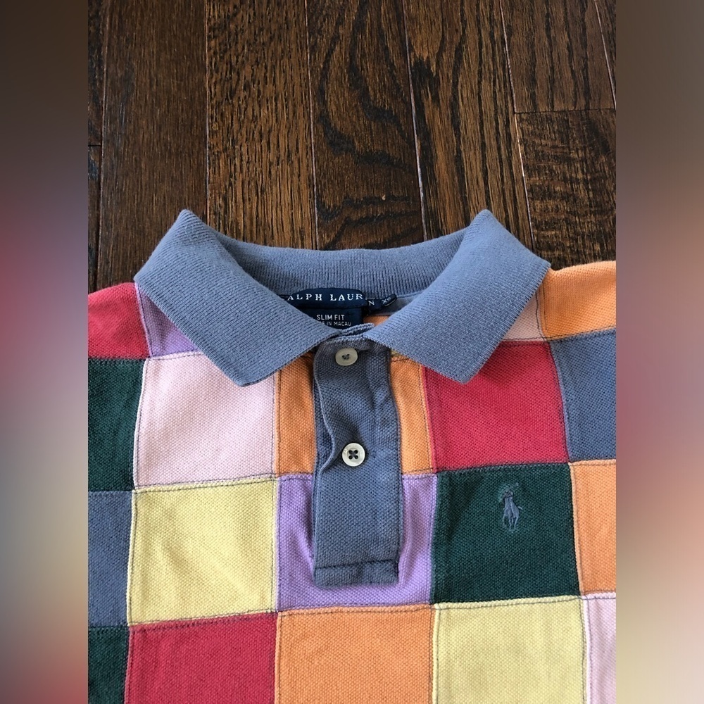 Ralph Lauren Women’ XS Vintage Multi-Color Patchwork Slim Fit Polo Shirt - GUC! - Picture 6 of 12